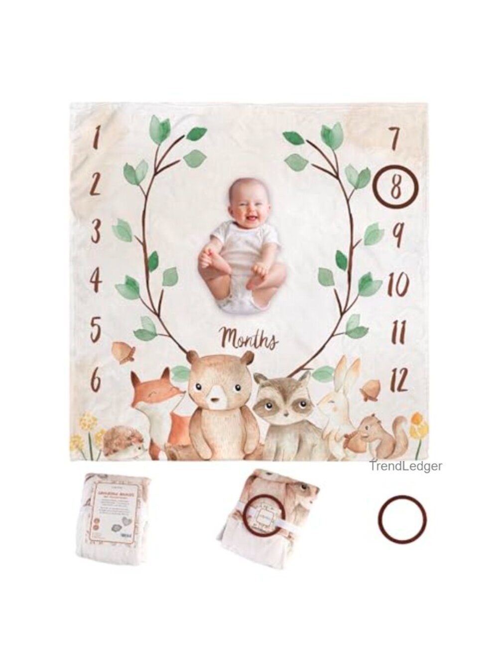 Premium Fleece Baby Monthly Milestone Blanket 47x47 Woodland Animals Photo Prop